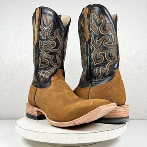 Capitan Mens Cowboy Boots Matador 10.5D Brown Rough Out Suede Square Toe Western